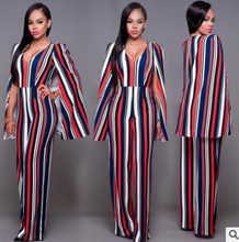 Load image into Gallery viewer, V-neck Stripped Print Cloaked Back Jumpsuit
