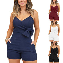 Load image into Gallery viewer, Waist Tie Solid Color Romper
