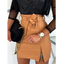 Load image into Gallery viewer, Zipper Accent Knotted Leather Skirt
