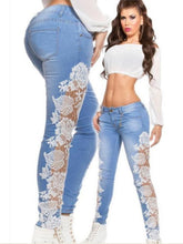 Load image into Gallery viewer, Sexy lace perspective stitching jeans
