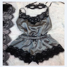 Load image into Gallery viewer, Lace Trimmed Silky Pajama Short Set
