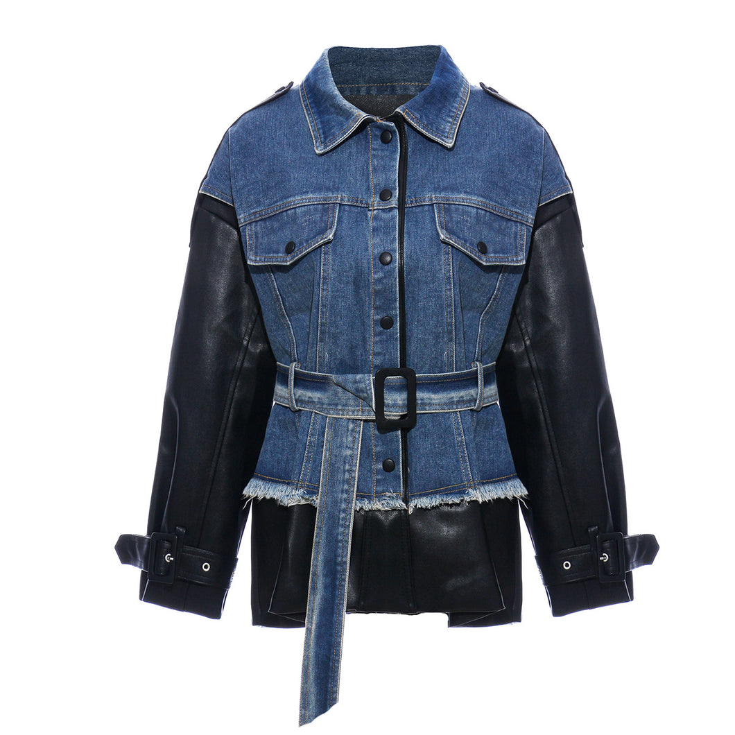 Denim  & Leather Stitched Jacket