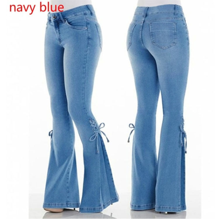 Bow Accented Bell Bottom Stretch Jeans