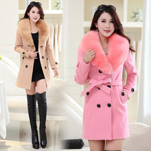 Load image into Gallery viewer, Large fur collar woolen coat
