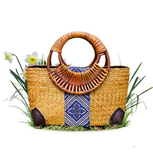 Load image into Gallery viewer, Vintage Handmade African Print Straw Handbag
