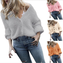 Load image into Gallery viewer, V-Neck 3 Button Plush Sweater
