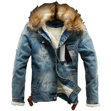 Load image into Gallery viewer, Plush Lined Fur Collared Denim Jacket
