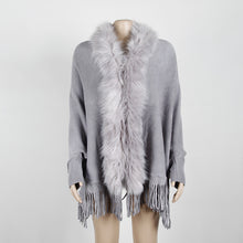 Load image into Gallery viewer, Autumn  Fringed Shawl with Fur Collar
