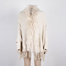 Load image into Gallery viewer, Autumn  Fringed Shawl with Fur Collar
