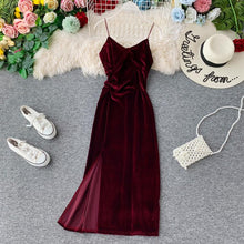 Load image into Gallery viewer, V-neck strap velvet dress
