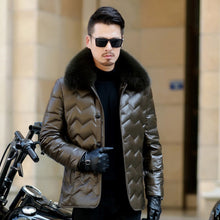 Load image into Gallery viewer, Leather Down Fur Collared Jacket
