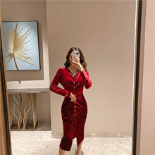 Load image into Gallery viewer, Buttoned Maxi  Velour Dress
