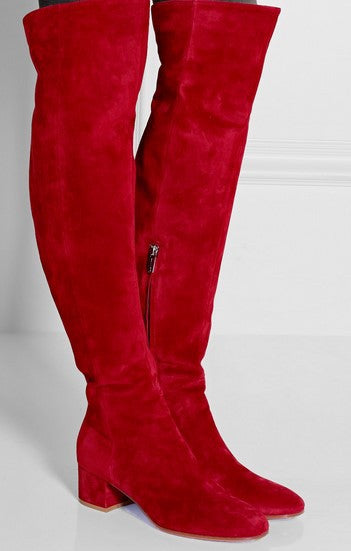 Suede Over The Knee Low Heeled Boots