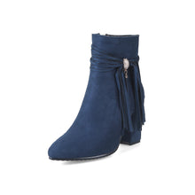 Load image into Gallery viewer, Tasseled Low heel Suede Ankle Boots
