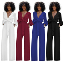 Load image into Gallery viewer, Relaxed Belted Deep V Jumpsuit
