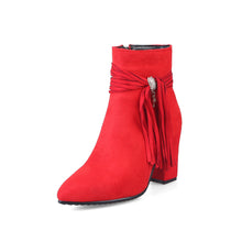 Load image into Gallery viewer, Tasseled Low heel Suede Ankle Boots
