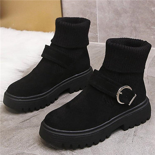 Plush Buckle Accented Boots