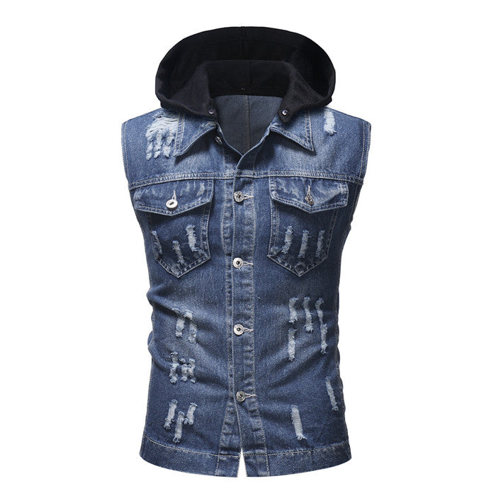 Denim Vest With Collar