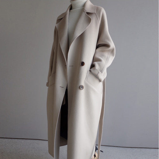 Woolen Lapel Maxi Belted Coat