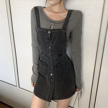 Load image into Gallery viewer, Single-Breasted Dark Grey Denim Dress
