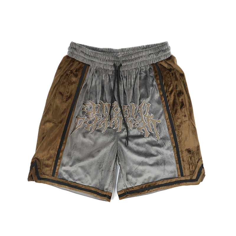 Embroidered Velvet Contrast Track Shorts