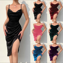 Load image into Gallery viewer, Velour Strapless Slit Dress
