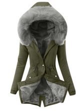 Load image into Gallery viewer, Hooded Drawstring Plush Jacket Women
