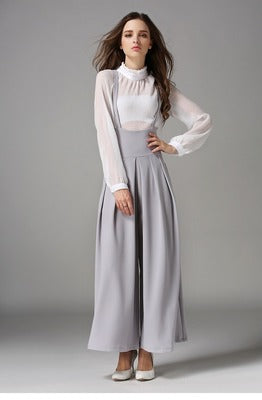 Cropped Suspender Wide-Leg Pants