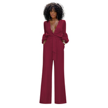 Load image into Gallery viewer, Relaxed Belted Deep V Jumpsuit
