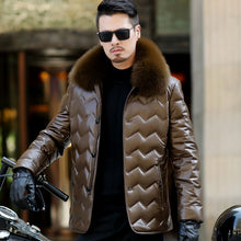 Load image into Gallery viewer, Leather Down Fur Collared Jacket
