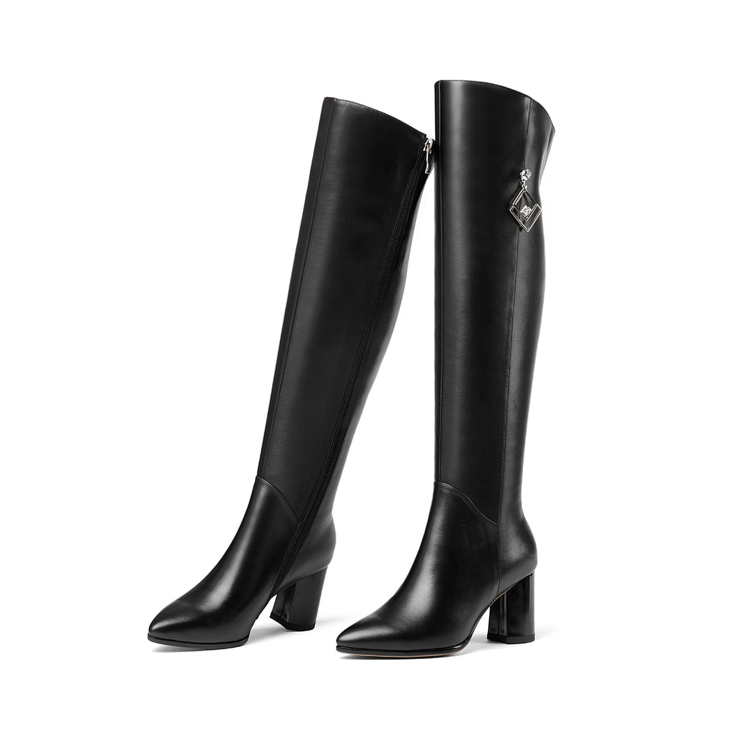 Pointed Square Heeled Knee Boots