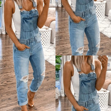 Load image into Gallery viewer, Shredded Denim Overalls
