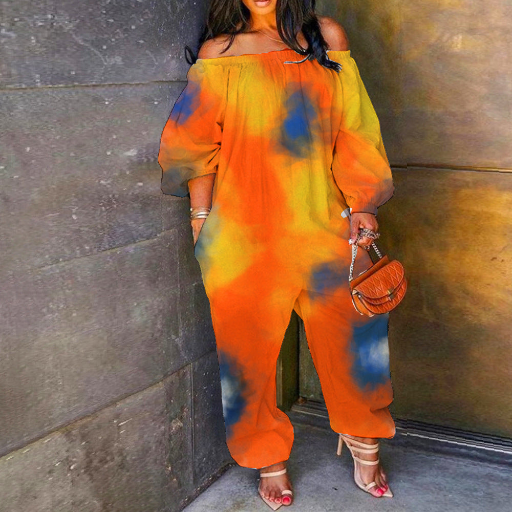 Tie-Dye Printed Long-Sleeved Jumpsuit