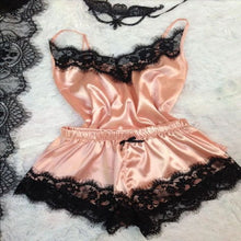 Load image into Gallery viewer, Lace Trimmed Silky Pajama Short Set
