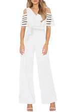 Load image into Gallery viewer, V-neck Mesh Striped Sleeved Jumpsuit
