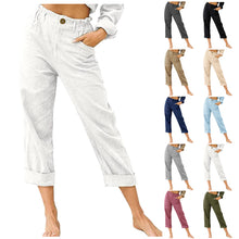 Load image into Gallery viewer, Linen Drawstring  Elastic Waist  Loose  Trousers
