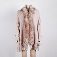 Load image into Gallery viewer, Autumn  Fringed Shawl with Fur Collar
