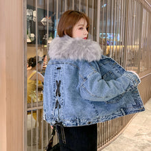 Load image into Gallery viewer, Plush Collar Denim Jacket
