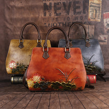 Load image into Gallery viewer, Flower Embossed Leather Handbag
