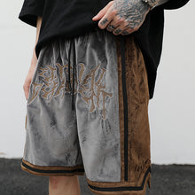 Load image into Gallery viewer, Embroidered Velvet Contrast Track Shorts
