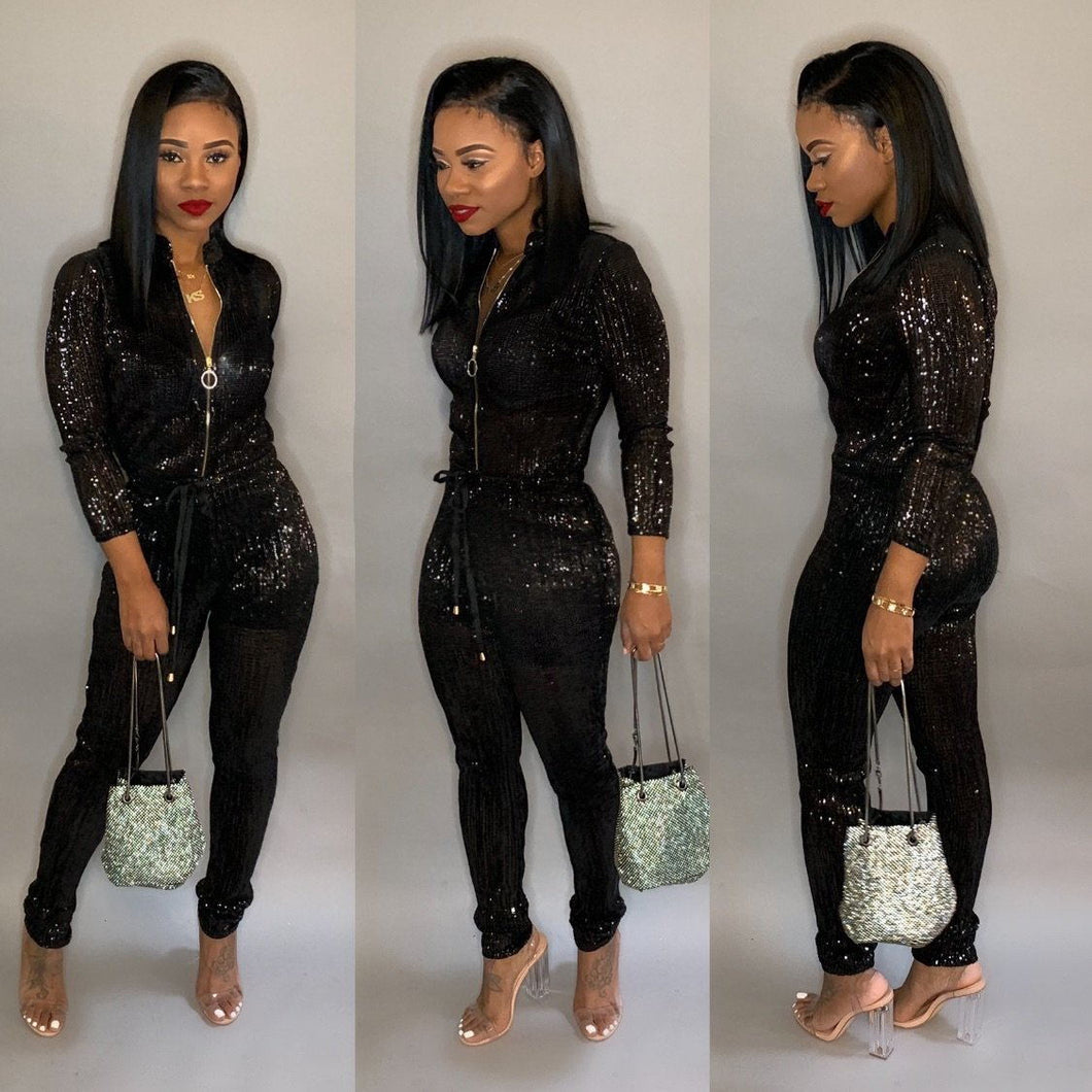 Sequined  V-Neck Jumpsuit