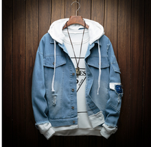 Load image into Gallery viewer, Hooded Denim Jacket with Pockets
