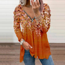 Load image into Gallery viewer, Floral V-Neck Zippered Long-Sleeved T-Shirt
