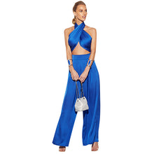 Load image into Gallery viewer, Satin Cross Top With Wide Leg Pant Suit
