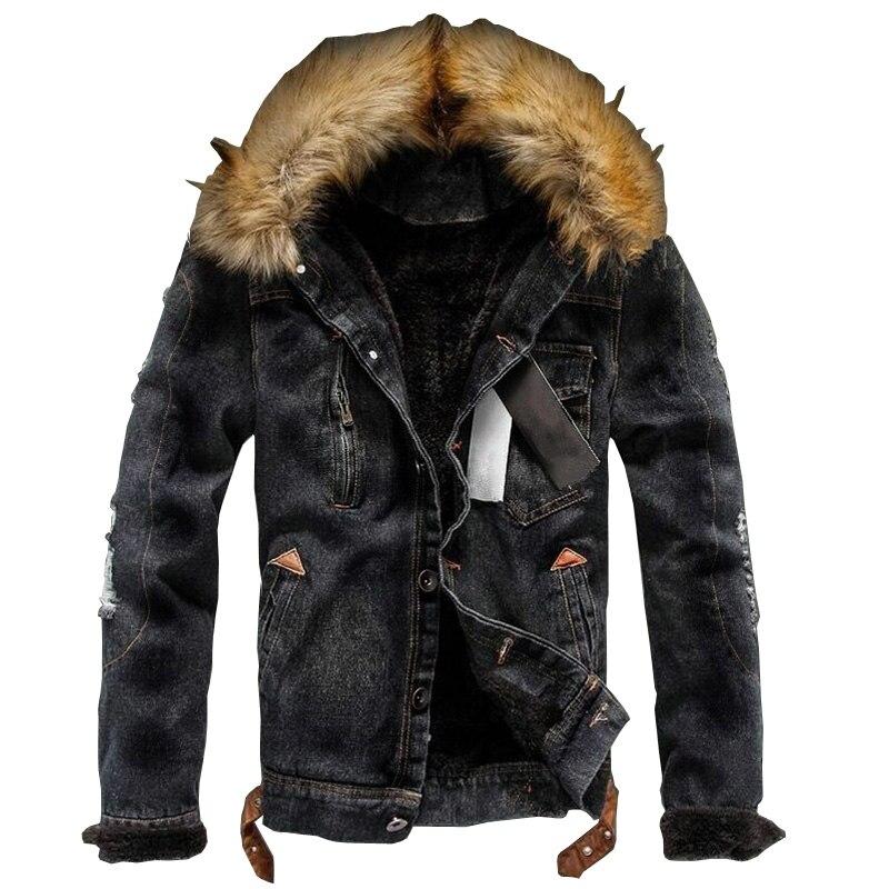 Plush Lined Fur Collared Denim Jacket