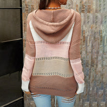 Load image into Gallery viewer, Long-Sleeved Contrast Stitching Sweater with Hood
