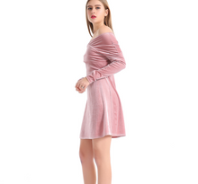 Load image into Gallery viewer, Velour Off-the-shoulder Dress
