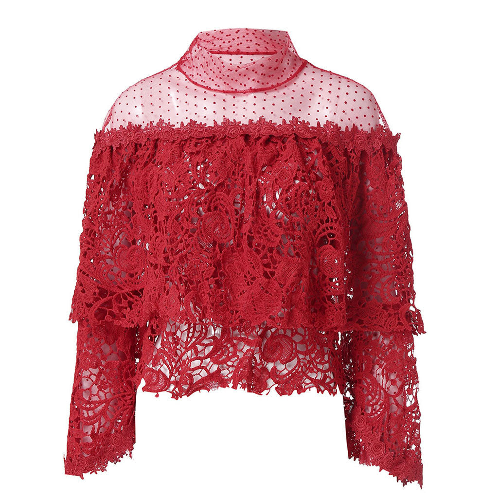 Mesh Stitching Lace Blouse