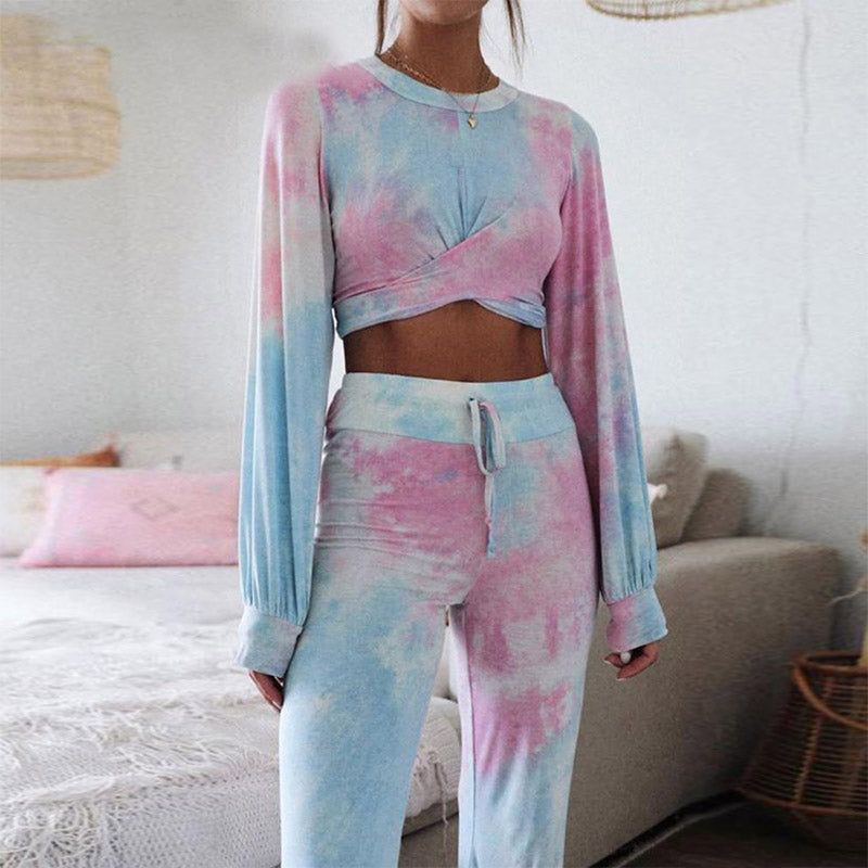 Tie-dye Twisted Crop Top Pants Set