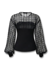 Load image into Gallery viewer, Black Mesh Web Stitching Blouse
